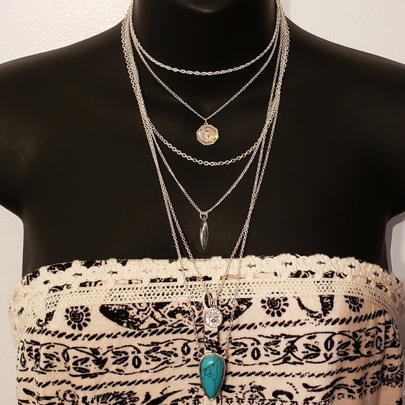 Claire's Jewelry - Silver Boho Coin Multi Strand Choker Turquoise